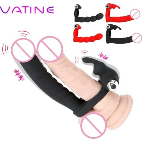 VATINE Vibrator Cock Ring Strapon Dildo Vibrator Sex Toys for Men Couple Prostate Massage Double Penetration Anal Bead Vibrator