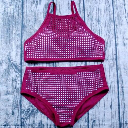 Red Crop Top Bikini Set Pink Swimsuit High Waist Bathing Suit High Neck Beachwear Push Up Swimwear Hollow Out Monokini Biquinis