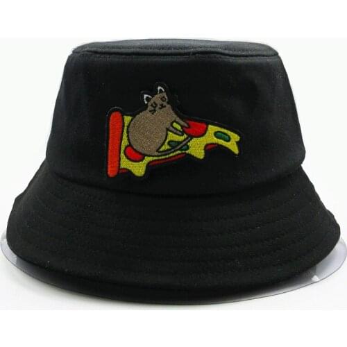 LDSLYJR Cartoon pizza embroidery cotton Bucket Hat Fisherman Hat outdoor travel hat Sun Cap Hats for men and Women 107