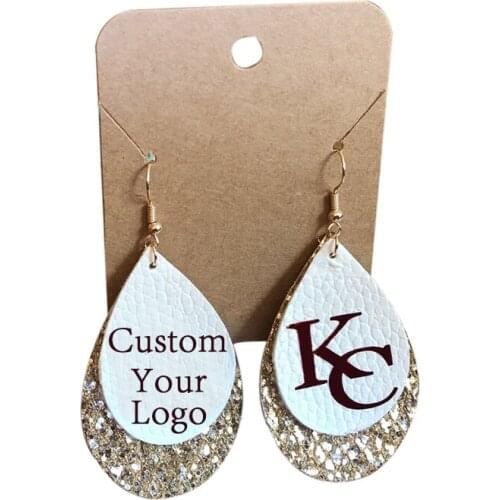 Layered Glitter Kansas Chiefs Football Fans Faux Leather Earrings Red and Black Buffalo Plaid Teardrop Earrings Made To Order