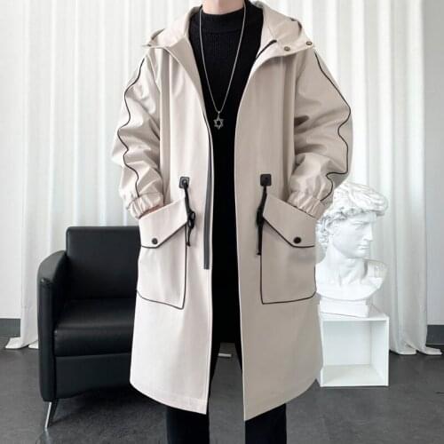 Spring/Autumn British Style Mens Casual Long Jacket Men Cardigan Overcoat Streetwear Hooded Trench Coats Male 2 Colors M-3XL
