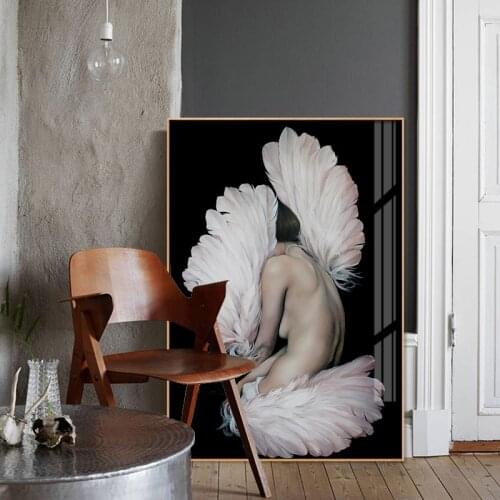 Nordic Abstract Feathers women Canvas Painting Prints Posters Black White figures Pictures for Living Room Morden Hotel Decor