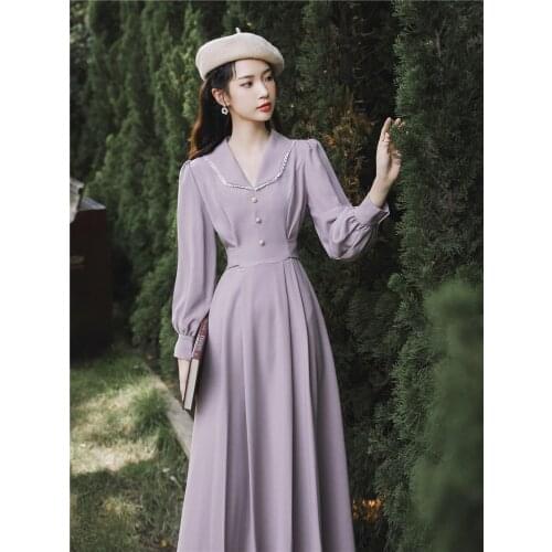 2020 new fashion womens clothing Solid Full Vintage dress dresses for women