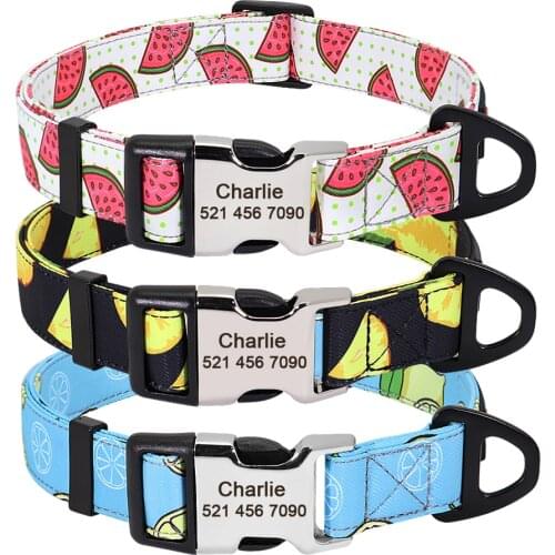 Cute Print Personalized Dog Collar Custom Nylon Dog Collar Engraved Name ID Adjustable For Small Medium Large Dog Chihuahua