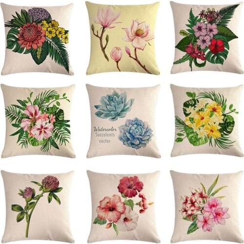 Flowers Cushion Cover 45x45cm Cotton Linen Plant Pillowcase Rose Flower Home Decoraite For Sofa Car Throw Pillow Cover