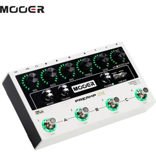 MOOER PREAMP LIVE Professional Digital Preamp Pedal Preamplifier12 Channels Pre & Post Booster 3-Band EQ Speaker Cabinet
