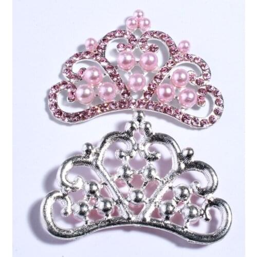 5PCS 34*50MM Crown Shape Rhinestone Buttons For Clothing Shoes Clear Craft Crystal Metal Alloy Button Embellishment For Wedding