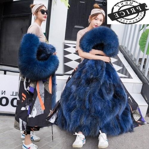 Luxury Real Fur Coat Parka Winter Raccoon Fur Liner Long Jacket Large Fur Hooded Women Clothes 2021 Warm Coats BKZ120a2a