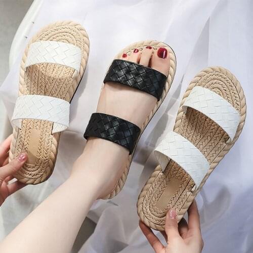 Women Shoes Summer Flip Flops Beach Sandals Thongs Slippers sandal Imitation hemp rope straw woven travel flip-flops flat-bottom