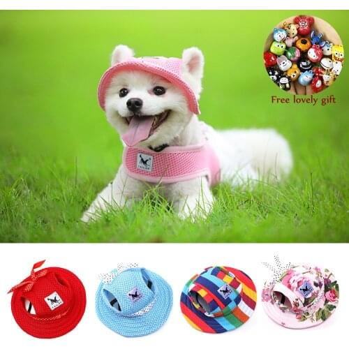 Dog Cat Hat With Ear Holes Outdoor Summer Canvas Mesh Breathable Puppy Cap Sunbonnet Beach Visor Hat For Small Dogs Pet Products
