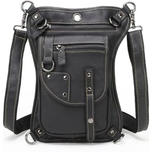 Mens Cowhide Oil Wax Leather Waist Drop Leg Bag Messenger Casual Shoulder Bag Thigh Belt Hip Bum for Travel Motorcycle