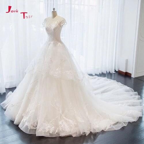Ivory Tulle Princess Wedding Dresses Luxury Robe de Mariee Vestido de Casamento Appliques Cap Sleeve Trouwjurk Bridal Gown