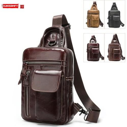 Vintage Leather Men 's Chest bag retro casual shoulder messenger bag Leather new top layer cowhide Men Chest bags