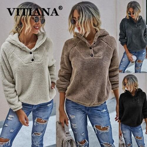VITIANA Women Casual Plush Pullover Hoodie For Womens Autumn Winter 2020 Long Sleeve Hoodies Fleece Warm Loose Tops Woman