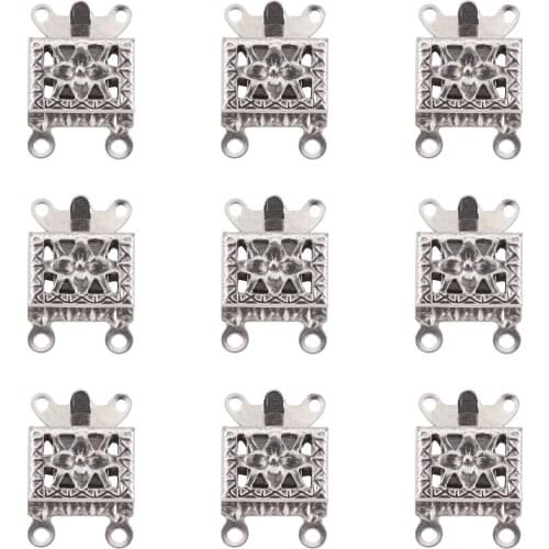 10 Sets 304 Stainless Steel Box Clasps Rectangle with Flower Multi-Strand Clasps for Jewelry Making Findings Accessories