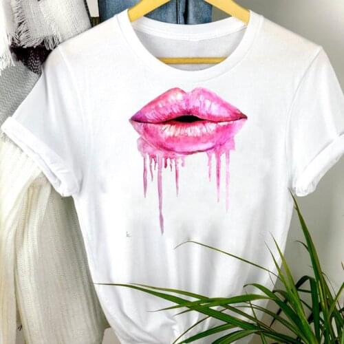 Women Clothes Cute 90s Ladies Lip Watercolor Ladies Cute Fashion Short Sleeve Summer Print Tshirt Female Tee Top Graphic T-shirt