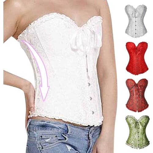 Women Sexy Slimming Corset Bustier Top Lace Up Corset Boned Waist Trainer Corse Boned Overbust Corsets Clothing Plus Size #T2Q
