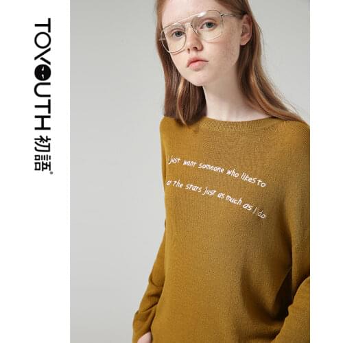 Toyouth Korean Style Women Autumn New Letter Embroidery Women Casual Long Sleeve Knitted Wear Sweater Tops