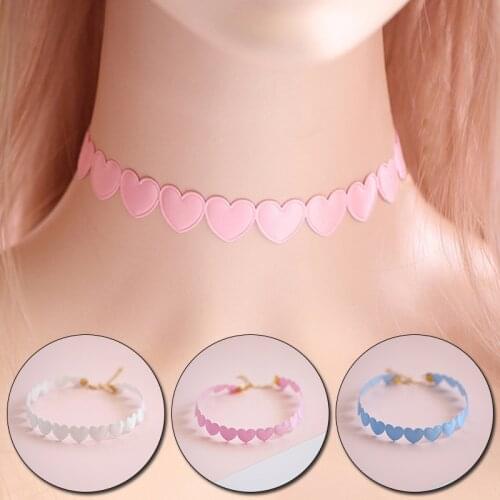 Lolita Love Heart Necklaces Womens' Adjustable sweet Choker Girls Clavicle Chain Soft Lace Collar Fashion Charm Jewelry