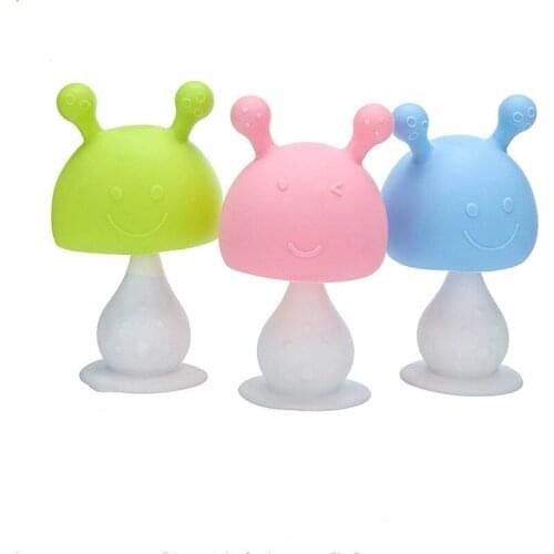 1PC New Baby Silicone Training Toothbrush Mushroom Shape Safe Toddle Teether Chew Toy Teething Ring Gift for Infant Baby Chewing