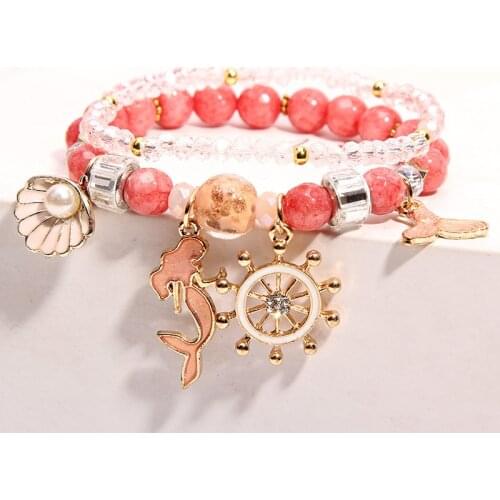 2021 fresh holiday style mermaid fishtail sweet planet star and moon pendant pop flower bracelet for women butterfly pendant