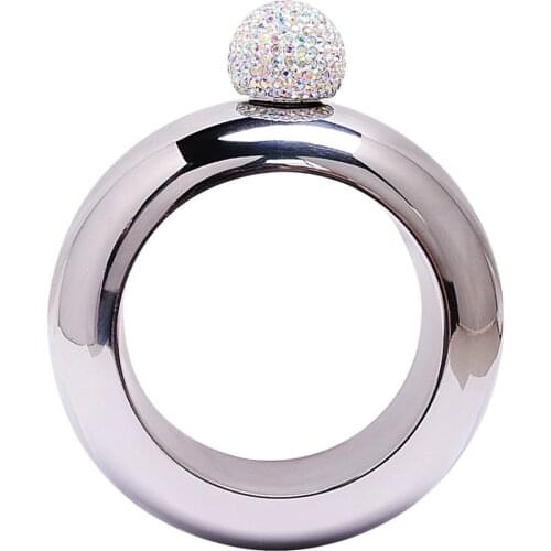 3.5OZ Stainless Steel Bracelet Bangle Hip Flask Unique Rhinestones Lid Alcohol Whiskey Drinkware Best Gift for Women