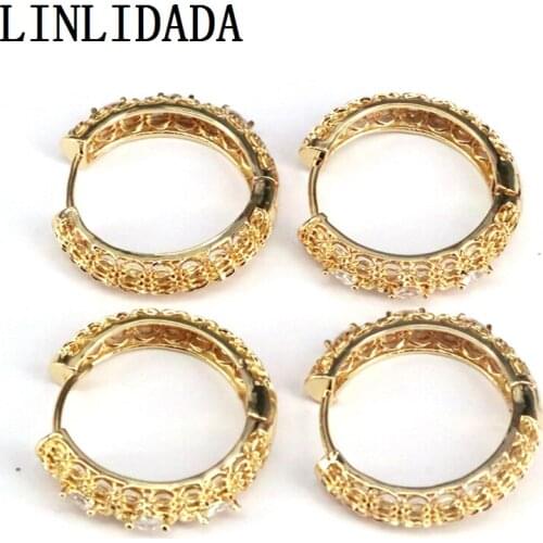 5Pairs Gold Color Round Zircon Micro Paved CZ Hoop Earrings Copper Earrings For Women Jewelry