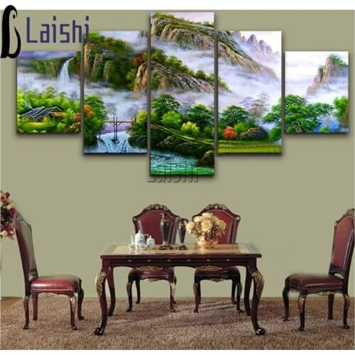 5pcs 5D Diy full Diamond Painting Cross Stitch Diamond Embroidery Chinese Green Mountain Landscape Mosaic Wedding Decoration