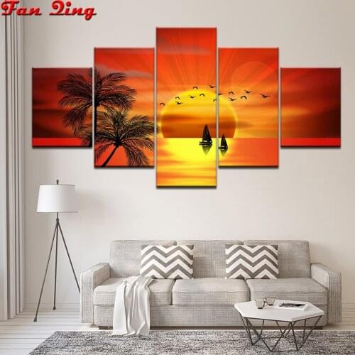 5 pcs 5d DIY Diamond Painting Sea Full Square/Round Rhinestone Sunset Diamond Embroidery Mosaic Landscape Handmade Gift