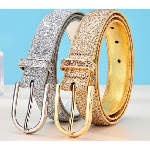 Aoluolan new female golden belt female decoration silver PU leather ladies belt belt
