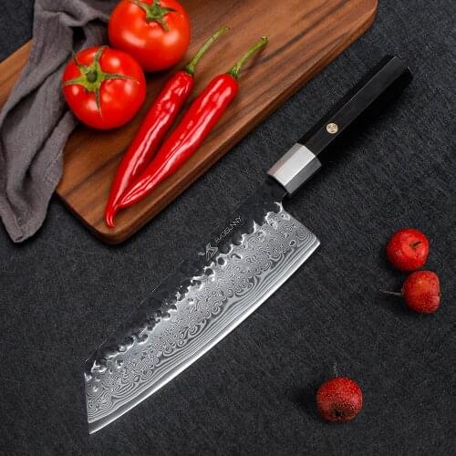 BIGSUNNY 8.3" Forged Damascus Steel Cleaver Knife - Asian Vegetable Knife Nakiri Knife - Octagonal Sandalwood Handle