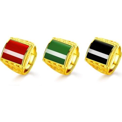 Noble Men Ring Gold Color Big Black Square Finger Ring Jewelry Never Fade