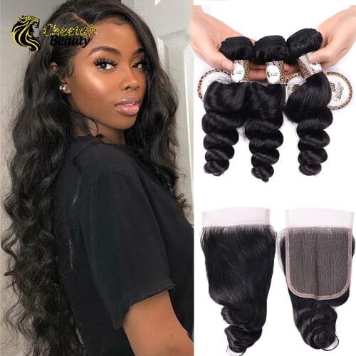 Cheetah Beauty Brazilian Hair Bundles With Lace Closure Loose Wave Bundles With Closure Remy Human Hair 3 Bundles With Closure