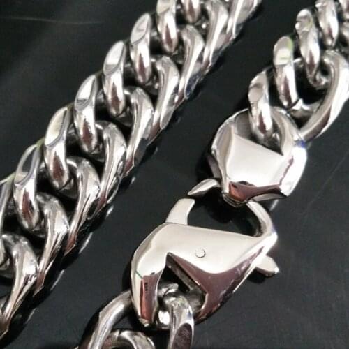 14/16/19MM Huge Heavy Silver Color Polished Stainless Steel Cuban Curb Chain Mens Necklace Or Bracelet Bangle Punk Jewelry 7-40"