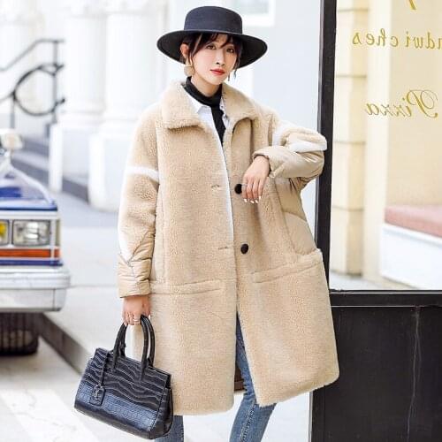 Pop Sheep Shearling Long Down Jacket Real Fur Coat Female 100% Wool Coat Winter Coat Women A295