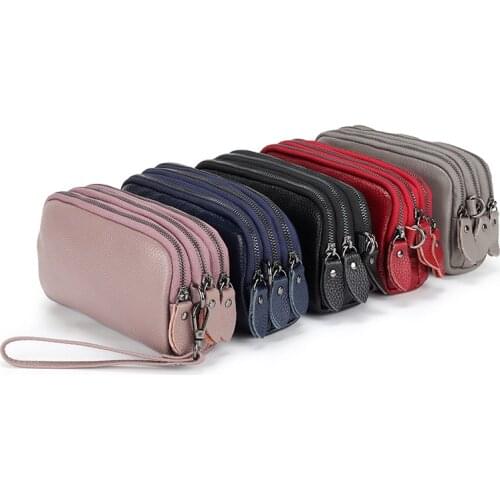 Genuine Leather Women Long Wallet Layer three Zipper Purse Female Money Bag Clutch Coin Purse Mobile Phone Bag Women Wallet