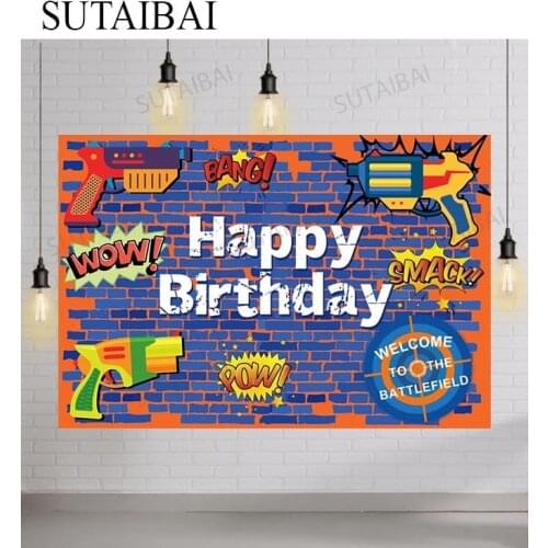 Welcome To The Battlefield Boy Birthday Party Blue Brick Wall Photocall Backdrop Baby Customized Photography Background Studio