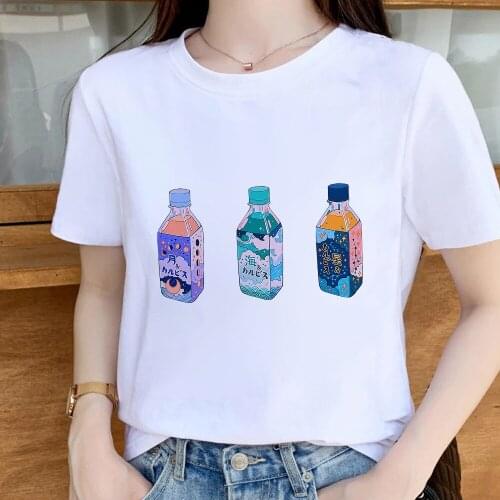 90s Strawberry Milk Cute Printed T Shirts Women Y2k Fashion Round Neck Tee shirt Summer Hot Selling Versatile Clothing Female