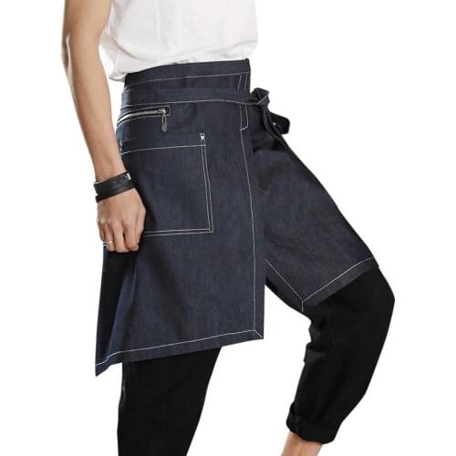 Short Half Apron Kitchen Workwear Cooking Denim Apron Men Women Sleeveless Waist Bibs Home Cleaning Tools Kitchen Accessories