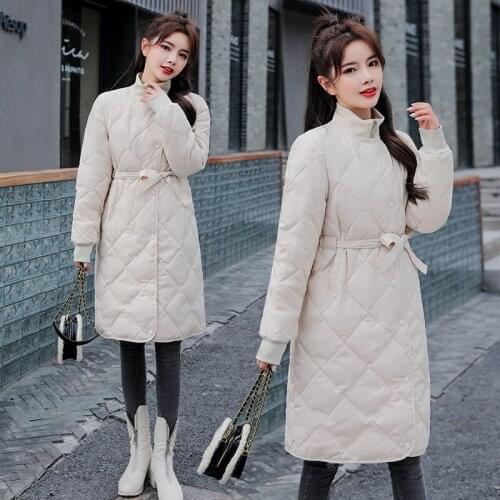 Womens long cotton-padded jacket 2021 winter thick and warm loose Korean style slim ladies stand-up collar jacket