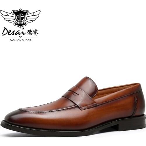 DESAI Men Loafer Shoes Top Quality Easy Wear Genuine Leather Fashion Casual Black Brown Boat For Men 2021