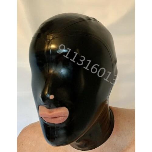 Hood Mask Cosplay Rear Zipper 0.4 mil 100% Latex Rubber Open Mouth and Nose