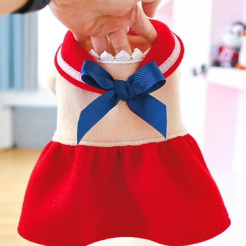 Cute Bowknot Dog Dress Winter Pet Clothes Girl Dog Clothing Cat Puppy Doggie Yorkies Pomeranian Poodle Bichon Shih Tzu Costume