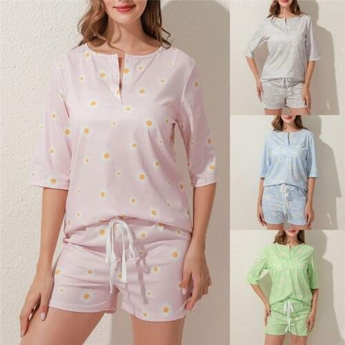 Cute Womens Pajamas Sleepwear Two Piece Set Pijama Short Sleeve Shirt + Shorts Night Suits Student Pyjama Homewear