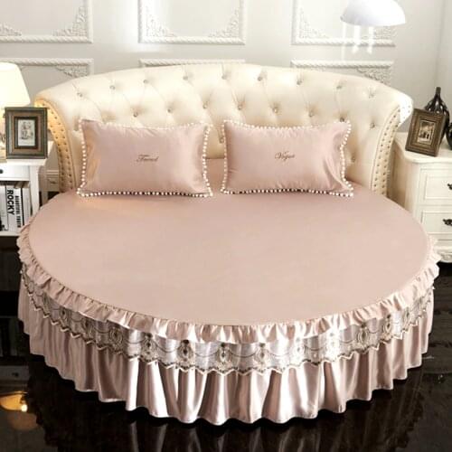 Solid color washed silk lace bed skirt 1pc/3pcs of round sheets soft / comfortable / breathable bedspread Custom Size #sw