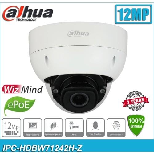 Original Dahua IPC-HDBW71242H-Z 12MP H.265 IP67 IK10 PoE+ 4K IR 40m Dome WizMind Network CCTV IP Camera HDBW71242H-Z