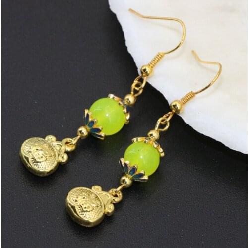 Original design charms gifts gold-color lemon jades dangle earrings long drop earrings for women weddings party jewelry B2619