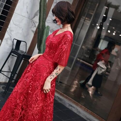 Wine dress Bride Spring and Summer 2020 Marriage New Moderator Long Slim Wedding Red Evening Dress
