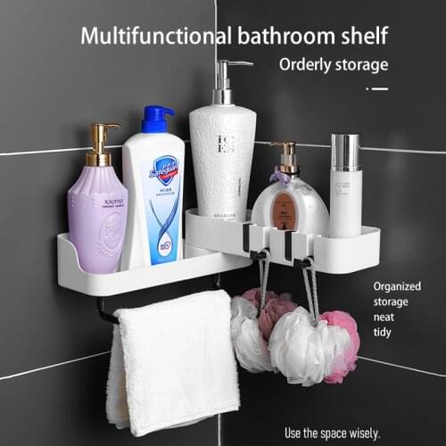 Punch-Free Shelf Shower Shampoo Soap Cosmetic Organizer Rotating Bathroom Layered Kitchen Suction Wall Mounts Storage Rack