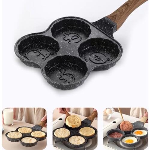 4 Hole Frying Pan Fried Egg Burger Pan Household Deepening Non-Stick Breakfast Pancake Maker Flat Bottom Omelette Pan Mold